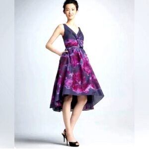 Lela Rose Neiman Marcus Watercolor Purple Floral Midi Dress Size 8